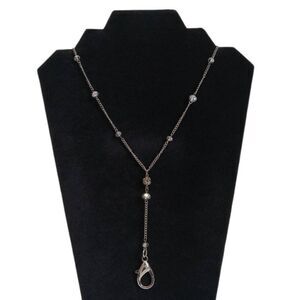 Silver Toned Large Lobster Hook Pendant Beaded Silver Curb Link Y-Drop Necklace